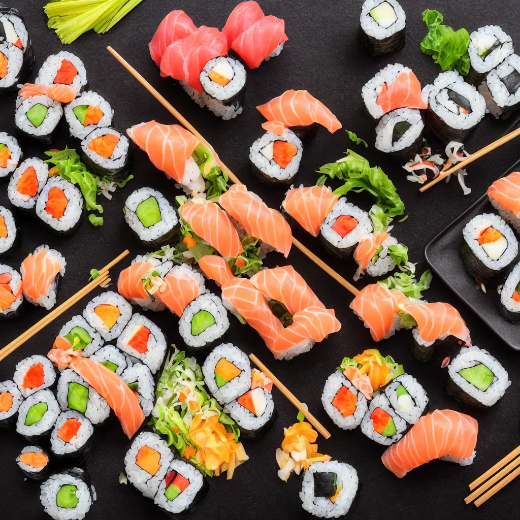 Image similar to sushi, award winning food photography, 2 0 0 mm carl zeiss lens, bokeh