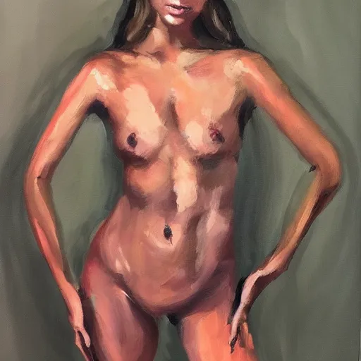 Image similar to a beautiful, full - body oil painting of a gorgeous model