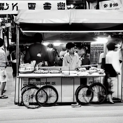 Image similar to candid street photography of a night market food stall by hisaji hara