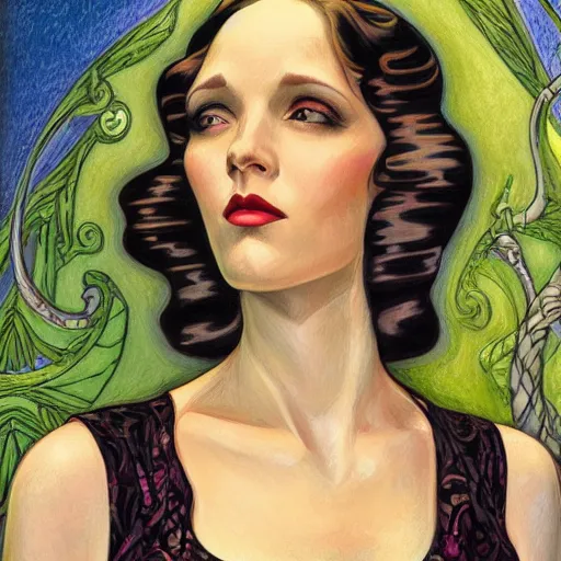 Image similar to an art nouveau streamline moderne portrait in the style of donato giancola and charles dulac and anna dittmann.