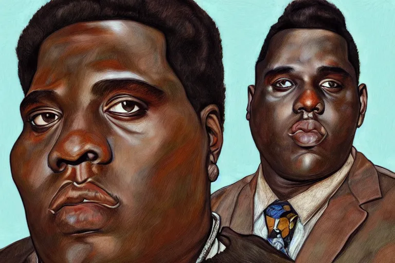 Image similar to a realistic portrait of biggie smalls in style of egon schiele, masterpiece, hyperdetailed, complex, intricate, 4 k, trending on artstation