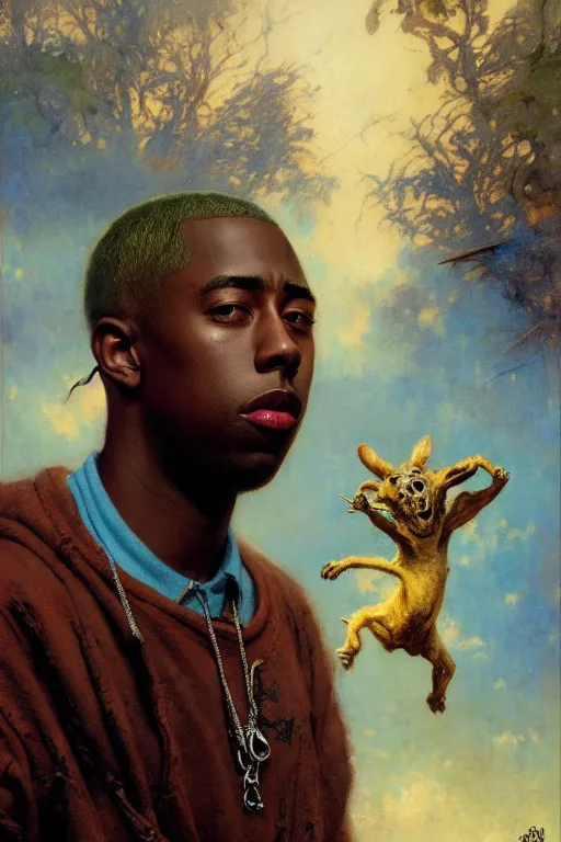 Image similar to tyler the creator by gaston bussiere bayard wu, greg rutkowski, giger, maxim verehin