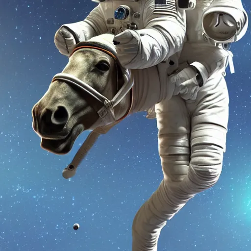 Image similar to an astronaut riding a horse in the void of space, photorealist, 4 k