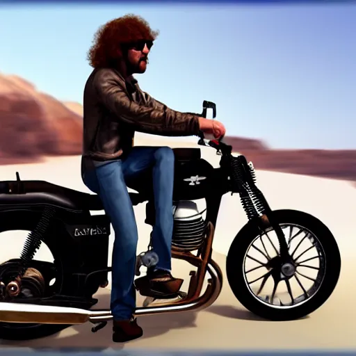 Image similar to lennon on a motorcycle in born to be wild cinematic 3d 8k