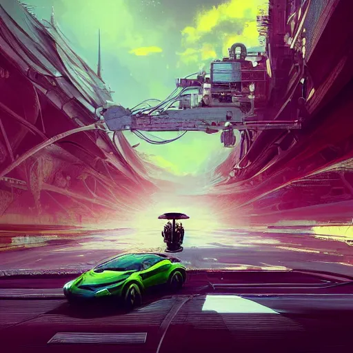 Image similar to solarpunk car, clean energy, green technology, highway, sunny day, futurism, intricate, highly detailed, digital painting, artstation, concept art, smooth, sharp focus, epic landscape, art by akihiko yoshida and tim mcburnie and anato finnstark