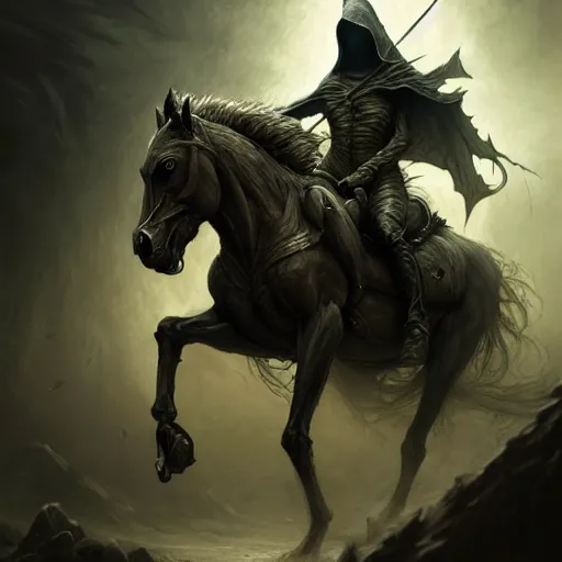 Image similar to concept art by artgerm, pestilence of the four horsemen of the apocalypse, soft green natural light, intricate, hooded death riding a horse, highly detailed dark art, digital painting, artstation, concept art, smooth, sharp focus, illustration, art by greg rutkowski and luis rollo and uang guangjian and gil elvgren, symmetry!