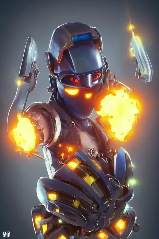 Image similar to epic mask helmet robot ninja portrait stylized as fornite style game design fanart by concept artist gervasio canda, behance hd by jesper ejsing, by rhads, makoto shinkai and lois van baarle, ilya kuvshinov, rossdraws global illumination radiating a glowing aura global illumination ray tracing hdr render in unreal engine 5