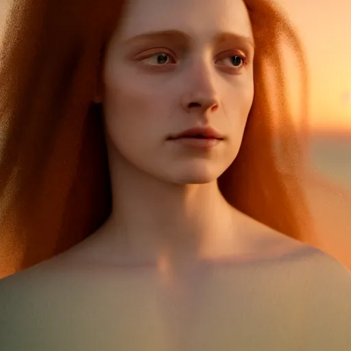 Image similar to photographic portrait of a stunningly beautiful english renaissance female in soft dreamy light at sunset, beside the sea, art nouveau, soft focus, contemporary fashion shoot, in a denis villeneuve and tim burton movie, by edward robert hughes, annie leibovitz and steve mccurry, david lazar, jimmy nelsson, extremely detailed, breathtaking, hyperrealistic, perfect face, octane render