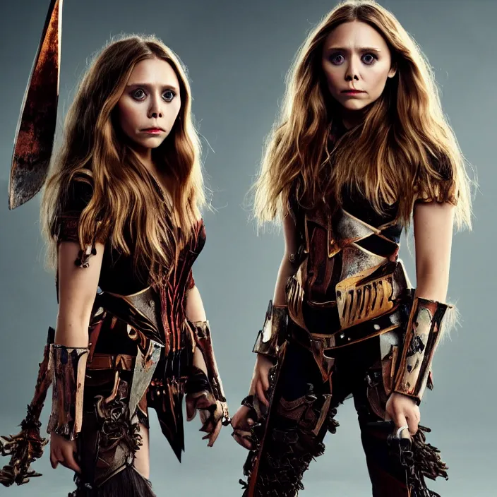 Prompt: full body photograph of elizabeth olsen as a stempunk warrior, Extremely detailed. 8k