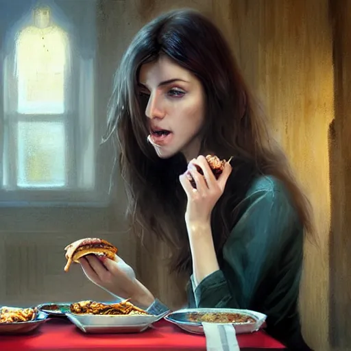 Prompt: portrait of a brunette skinny irish woman with blu eyes eating kebab, light stubble with red shirt inside victorian mansion ,digital art,photorealistoc,art by greg rutkowski,hyperdetailed,western comic style,comic,comic style,sharp lineart,professional lighting,deviantart,artstation,trevor henderson,rossdtaws,cinematic,dramatic