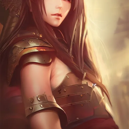 Image similar to a female warrior, character art portrait, anime key visual, official media, illustrated by wlop, extremely detailed, 8 k, trending on artstation, cinematic lighting, beautiful