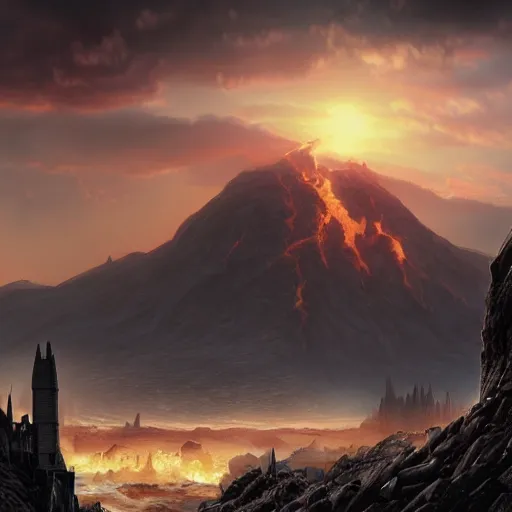 Image similar to Mordor, matte painting, detailed, high quality