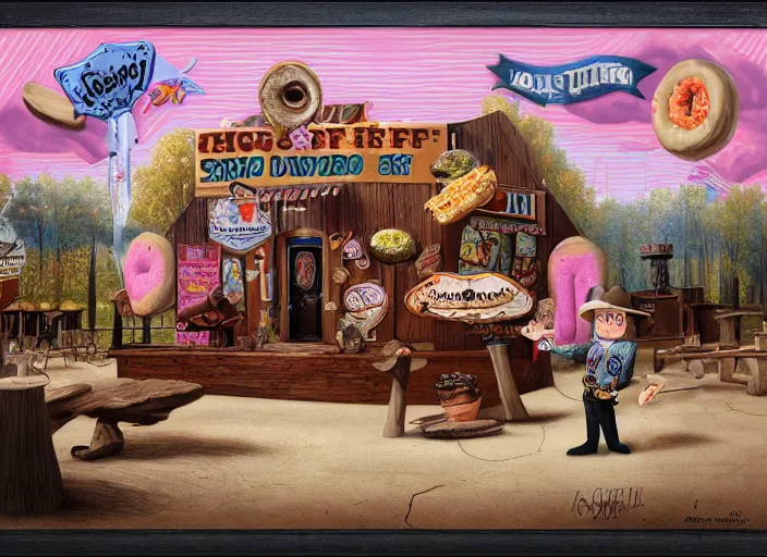 Prompt: the sheriff donut, lowbrow, matte painting, 3 - d highly detailed, in the style of mark ryden,