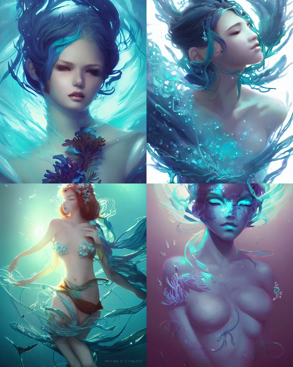 Prompt: Deep sea couture, seaweed and sea flowers, radiant light, by ross tran and artgerm and wlop