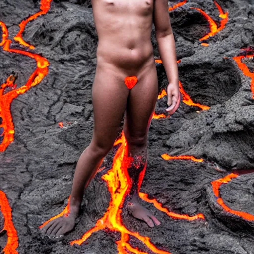 Prompt: a person bathing in lava, portrait photograph