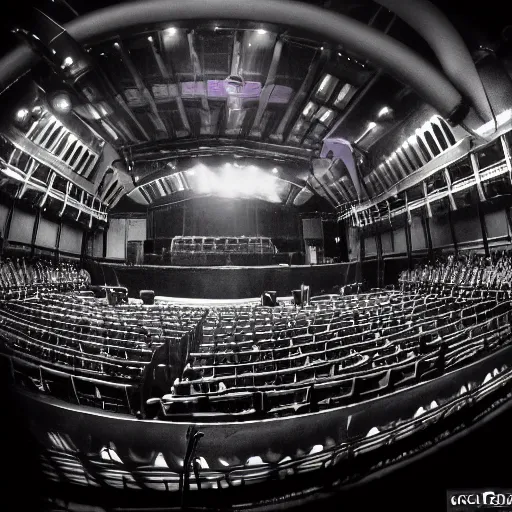 Image similar to pipe organ stereo system hybrid on a huge rock concert stage, spotlights, footnights, fog, style of michael okuda, vincent di fate, rongier, dramatic lighting, detailed, gothic, ornate, fisheye, bizarre, kafka