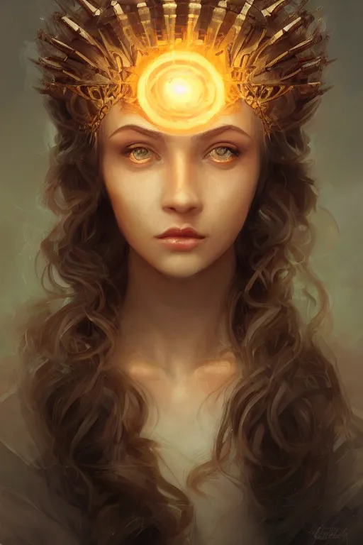 Prompt: portrait of Greek goddess of light, medium shot, visually stunning, trending on Artstation, award-winning