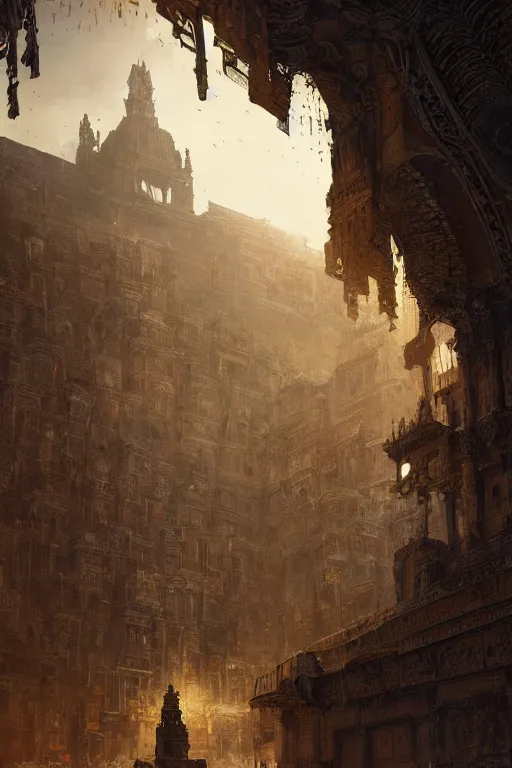 Image similar to epic scenery of an old aztec city of gold, intricate, elegant, volumetric lighting, digital painting, highly detailed, artstation, sharp focus, illustration, concept art, ruan jia, steve mccurry