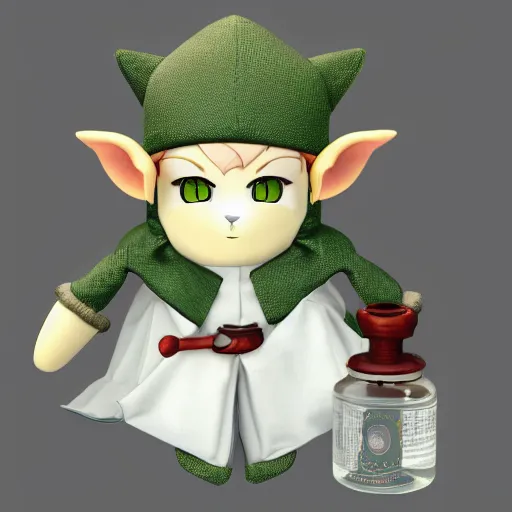 Image similar to cute fumo plush of an elven apothecary who is an expert at brewing poisons, potionmaster, vray caustics
