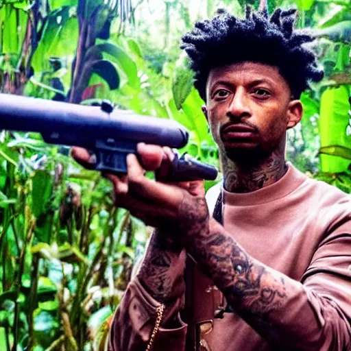 Image similar to 2 1 savage in vietnam in a jungle with a gun in like an old vienam war movie