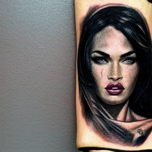 Image similar to tattoo sketch of megan fox's face shape created in amazing mountain scenery, in the style of dan mountford