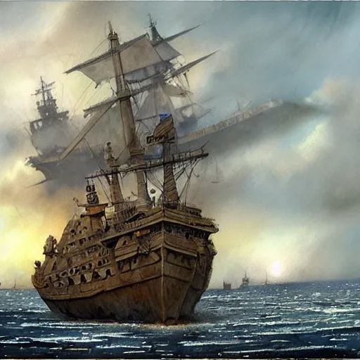 Image similar to somali pirates, a detailed matte painting by anton pieck, deviantart contest winner, fantasy art, concept art, official art, matte drawing