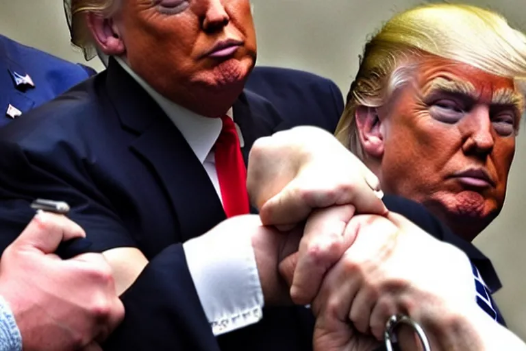 Prompt: Donald Trump arrested in handcuffs, photo