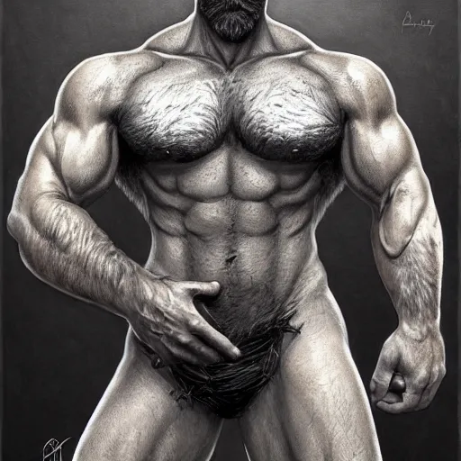 Image similar to portrait of a rugged ranger, muscular, upper body, face face face face, hairy torso, detailed detailed detailed hands hands hands hands, D&D, fantasy, bare bare bare bare thighs thighs thighs intricate, elegant, highly detailed, digital painting, artstation, concept art, smooth, sharp focus, illustration, art by greg rutkowski