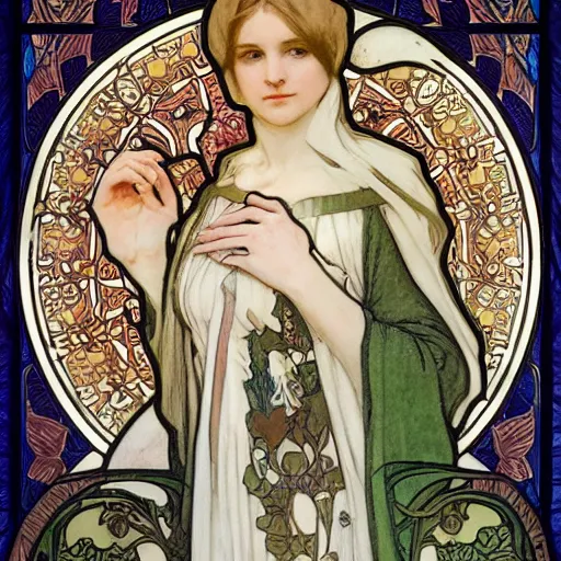 Prompt: johannes scotus erigena, mucha style,