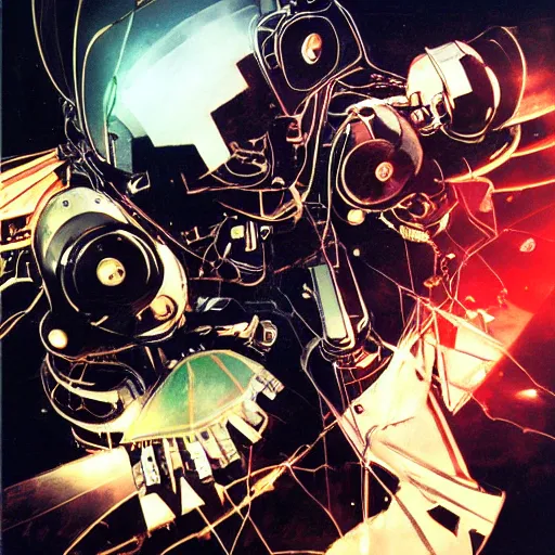 Prompt: the fullmetal neon robot sirius has a kernel without memory nor feelings, lights shaped like eyes on his chest, he believes he is a god, oil on canvas by dave mckean and yoji shinkawa