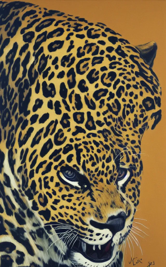 Prompt: a jaguar velvet painting, kitcsh inspired by edgar leetag, paint on black velvet canvas, american velvet painting, veveltaria, 8 x 1 0