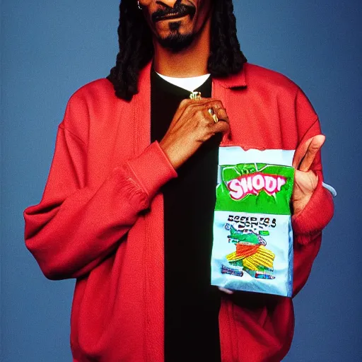 Image similar to Snoop Dogg holding a bag of sour patch kids for a 1990s sitcom tv show, Studio Photograph, portrait, C 12.0