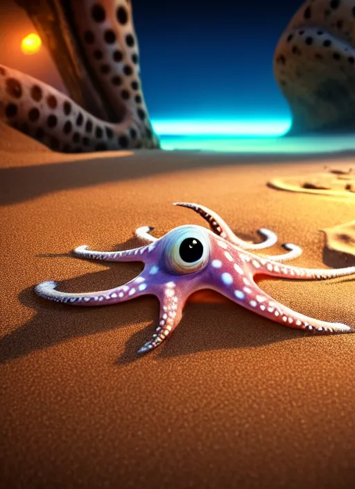 Prompt: realistic detailed image of a white-spotted octopus sand-writing a list of names at night, cinematic, hyper realism, high detail, octane render, unreal engine, 8k, extremely detailed, 8k.