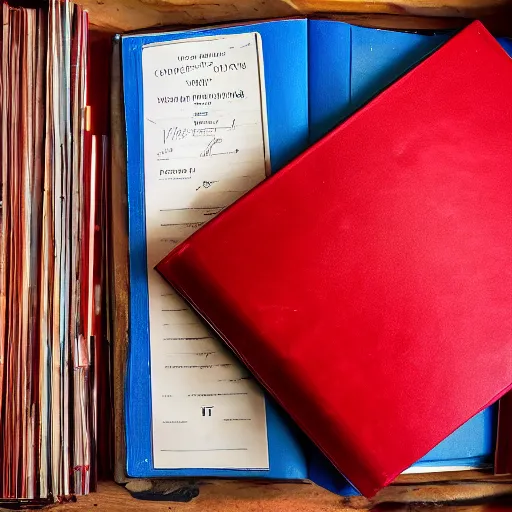 Prompt: A red book on top of a blue book