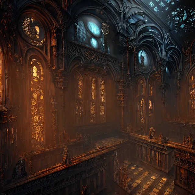 Image similar to steam necropolis, memento mori, gothic, neo - gothic, art nouveau, hyperdetailed copper patina medieval icon, stefan morrell, philippe druillet, ralph mcquarrie, concept art, steampunk, unreal engine, detailed intricate environment, octane render, moody atmospherics, volumetric lighting, ultrasharp, ominous, otherworldly