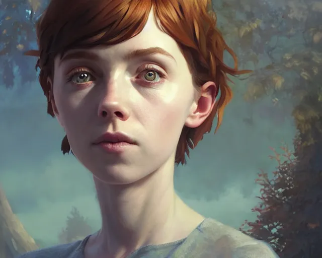 Image similar to highly detailed portrait of sophia lillis, in life is strange, stephen bliss, unreal engine, fantasy art by greg rutkowski, loish, rhads, ferdinand knab, makoto shinkai and lois van baarle, ilya kuvshinov, rossdraws, tom bagshaw, global illumination, radiant light, detailed and intricate environment