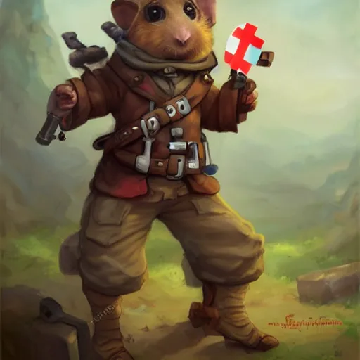 Image similar to cute little anthropomorphic Guinea Pig Field Medic, tiny, small, short, Modern Field medic with red cross, cute and adorable, pretty, beautiful, DnD character art portrait, matte fantasy painting, DeviantArt Artstation, by Jason Felix by Steve Argyle by Tyler Jacobson by Peter Mohrbacher, cinema