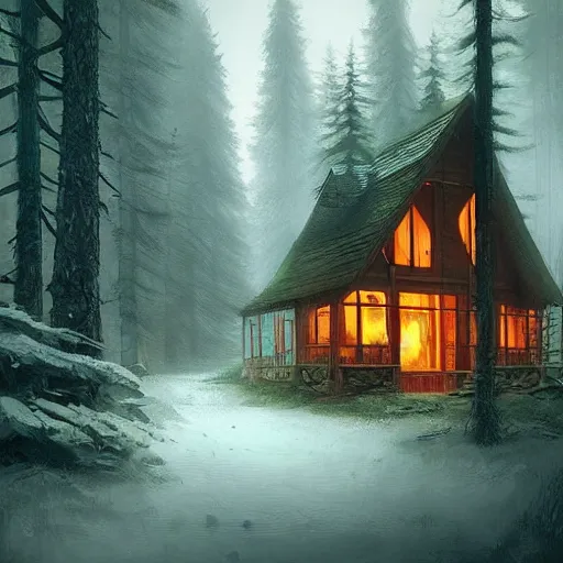 Image similar to a wooden cabin in the woods, magical forest, by Jordan Grimmer and greg rutkowski, crisp lines and color,