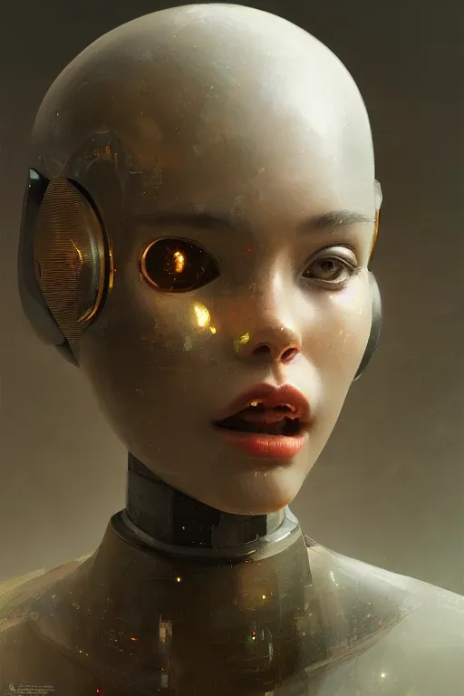 Image similar to The sentimental life of robots , joyful, close-up portrait, intricate, elegant, volumetric lighting, scenery, digital painting, highly detailed, artstation, sharp focus, illustration, concept art, ruan jia, steve mccurry