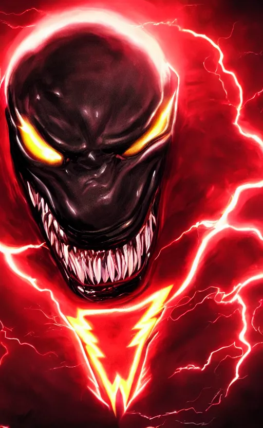 Image similar to portrait of venom as the flash, black and red, dynamic lighting, cinematic, ultra detailed, trending on art station, stunning visuals, creative, fantasy concept art