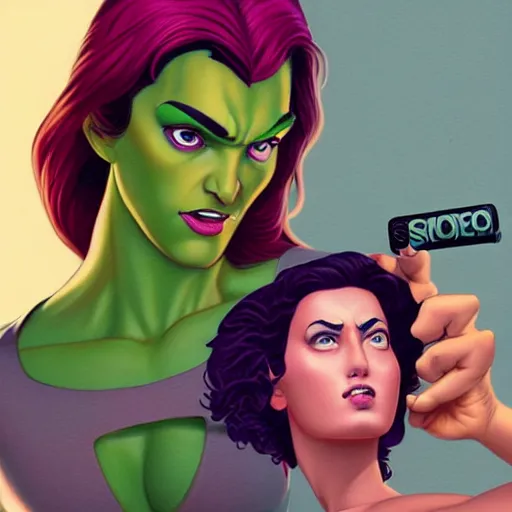 Prompt: lofi shehulk selfie, Pixar style, by Tristan Eaton Stanley Artgerm and Tom Bagshaw.