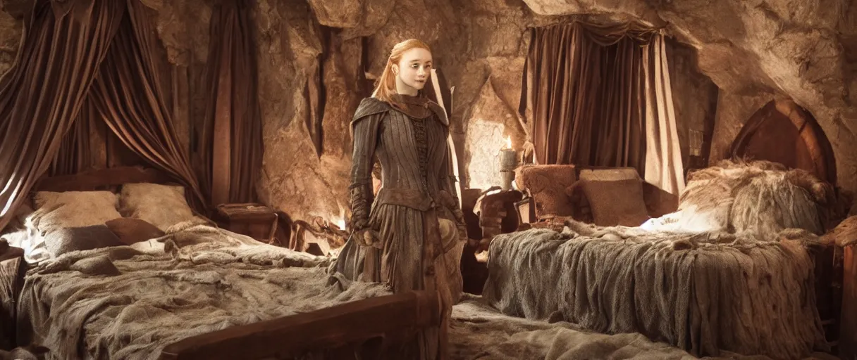 Image similar to movie still 4 k uhd 3 5 mm film color photograph of an sansa stark bedroom in winterfell