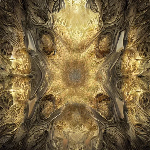 Image similar to a beautiful 3 d stone carving of an intricate mandelbrot fractal cathedral populated by fractals by android jones, carved soap, color scheme, unreal engine, volumetric lighting, dynamic lighting, bright, dramatic lighting, high contrast, carved marble, opalescent, sagrada familia arch, sacred geometry, religious, angelic, catholic punk, stark