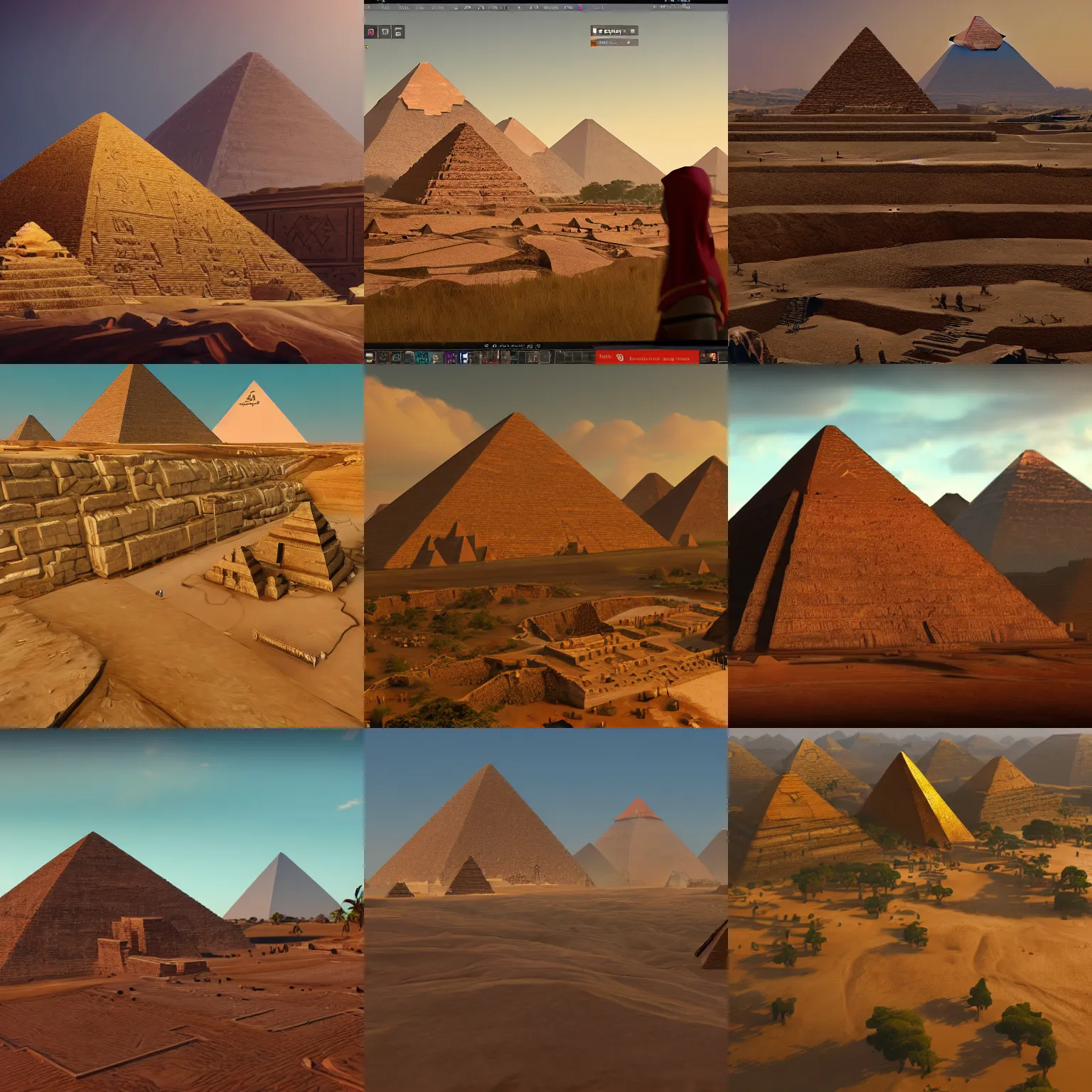 Prompt: The hieroglyph dusking on the hill, with huge pyramids in the distance and in the middle of the hill Unreal Engine 5, artstation trending, hyper details