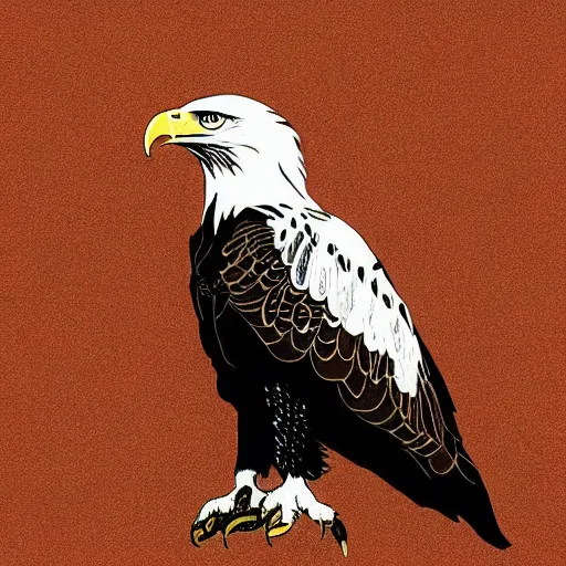 Image similar to a bald eagle in a leather jacket with wings insignia, digital art