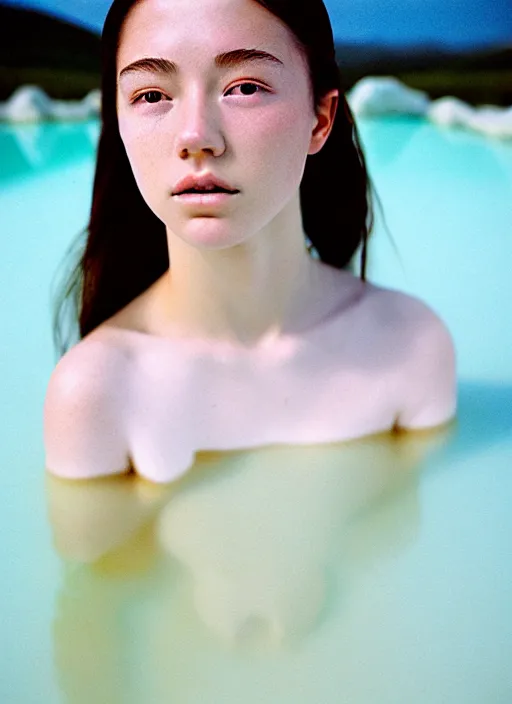 Prompt: Kodak Portra 400, 8K, soft light, volumetric lighting, highly detailed, britt marling style 3/4 ,portrait photo of teen Kasumi Arimura, the face emerges from Pamukkale, thermal waters flowing down white travertine terraces, inspired by Ophelia paint , a beautiful luxurious celestial suit and hair are intricate with highly detailed realistic beautiful flowers , Realistic, Refined, Highly Detailed, interstellar outdoor soft pastel lighting colors scheme, outdoor fine art photography, Hyper realistic, photo realistic