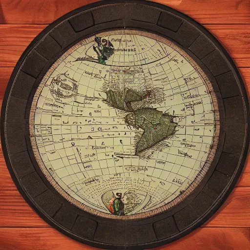 Image similar to a stack of turtles beneath a round disc map, map on top