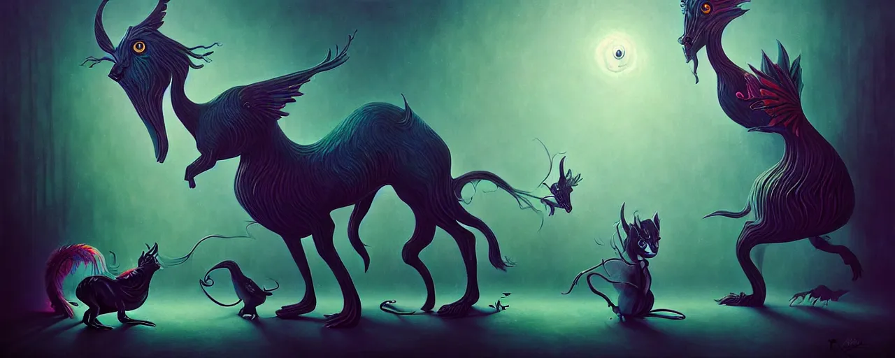 Image similar to strange mythical beasts of whimsy, surreal dark uncanny painting by ronny khalil