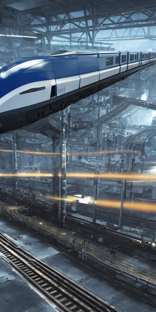 Prompt: concept art, vacuum pipeline maglev train, super high speed, science fiction, future technology, high detail, 8 k, octane rendering, unreal engine.