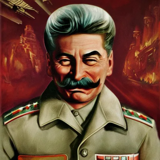 Image similar to josef stalin is eating children brutally, photo - realistic, color image, 2 k, highly detailed, by giger